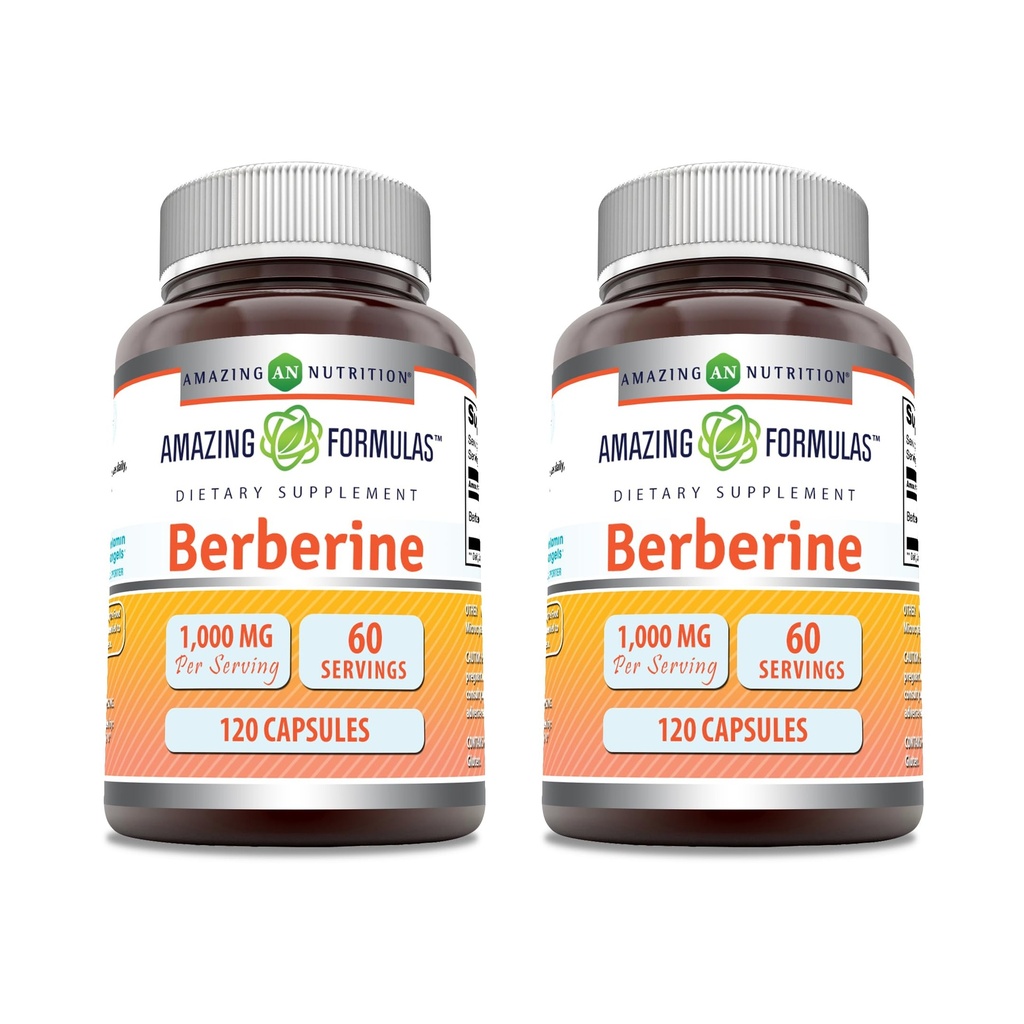 Amazing Formulas Berberine 1000mg Per Serving Capsules Supplement | Non GMO | Gluten Free | Made in USA (120 | 2 Pack)