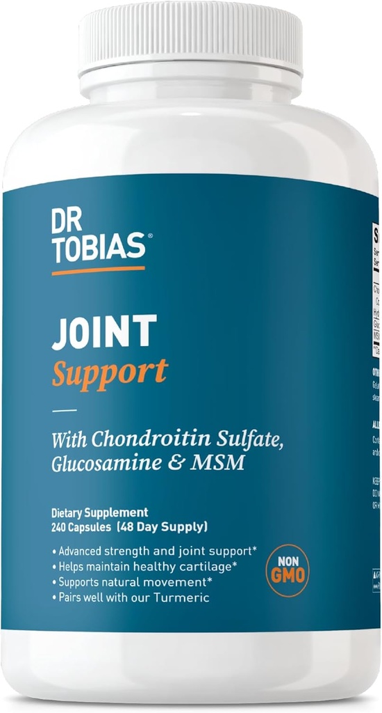 Dr. Tobias Joint Support Supplement met Glucosamine Chondroitin MSM, ondersteunt Connective Tissue, Functie & Flexibiliteit, Extra sterkte Joint Supplements voor mannen & vrouwen, 240 Capsules