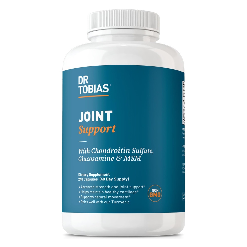 Dr. Tobias Joint Support Supplement with Glucosamine Chondroitin MSM, Supports Connective Tissue, Function & Flexibility, Extra Strength Joint Supplements for Men & Women, 240 Capsules