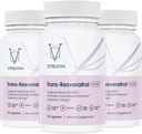Vitruvin Trans-Resvératrol 500mg, 3 bouteilles, végétalien, non-OGM, sans gluten, sans gélatine.