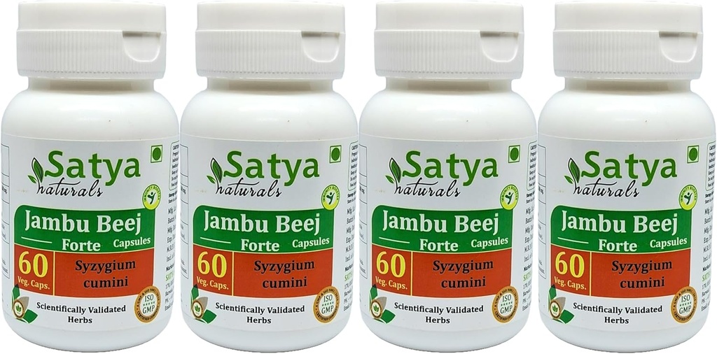 Jambu Beej Forte Capsules 500 mg. 60 Veg. Capsule peru Jamun beej (Syzygium Cumini) Extract Capsules for Hombres y mujeres ← Ayurvedic Herbal Suplemento/Remedios  10:1 Forte (4 Botellas de 60 cápsulas)