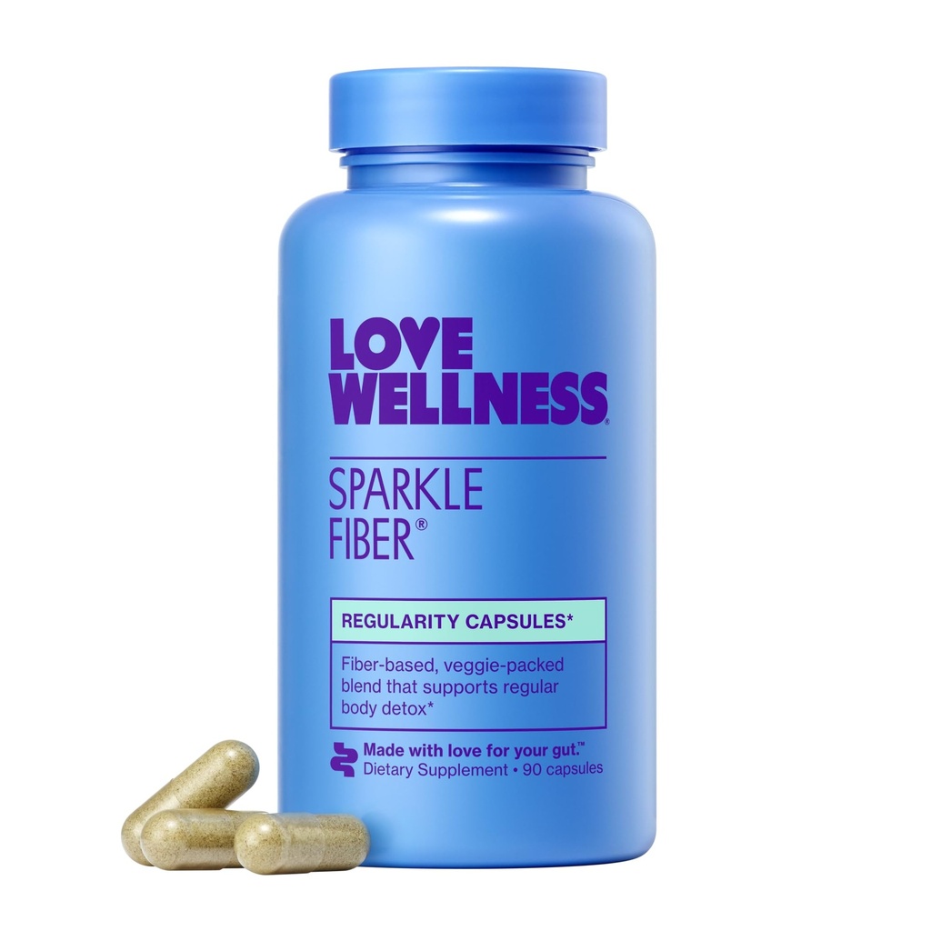 Love Wellness Sparkle Fiber | Fiber Supplement with Digestive Enzymes | Greens Superfood Powder & Psyllium Husk Powder | Promotes Gut Health for Women | Regularity & Bloating Relief | 90 Count