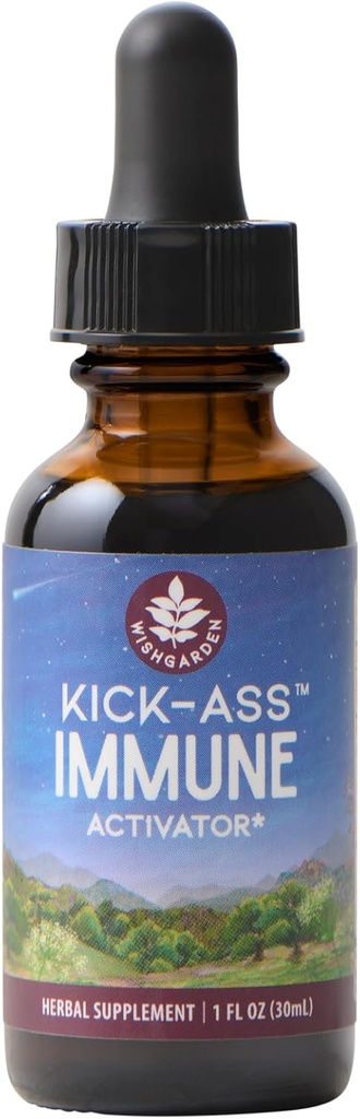 WishGarden Herbs Kick-Ass Immune Активатор - Herbal Immunity Support Supplement for Adults, Plant-Based Immune Booster & Immune Defense w/Echinacea & Goldenseal, Швидка Імунність Boost Formula, 1oz