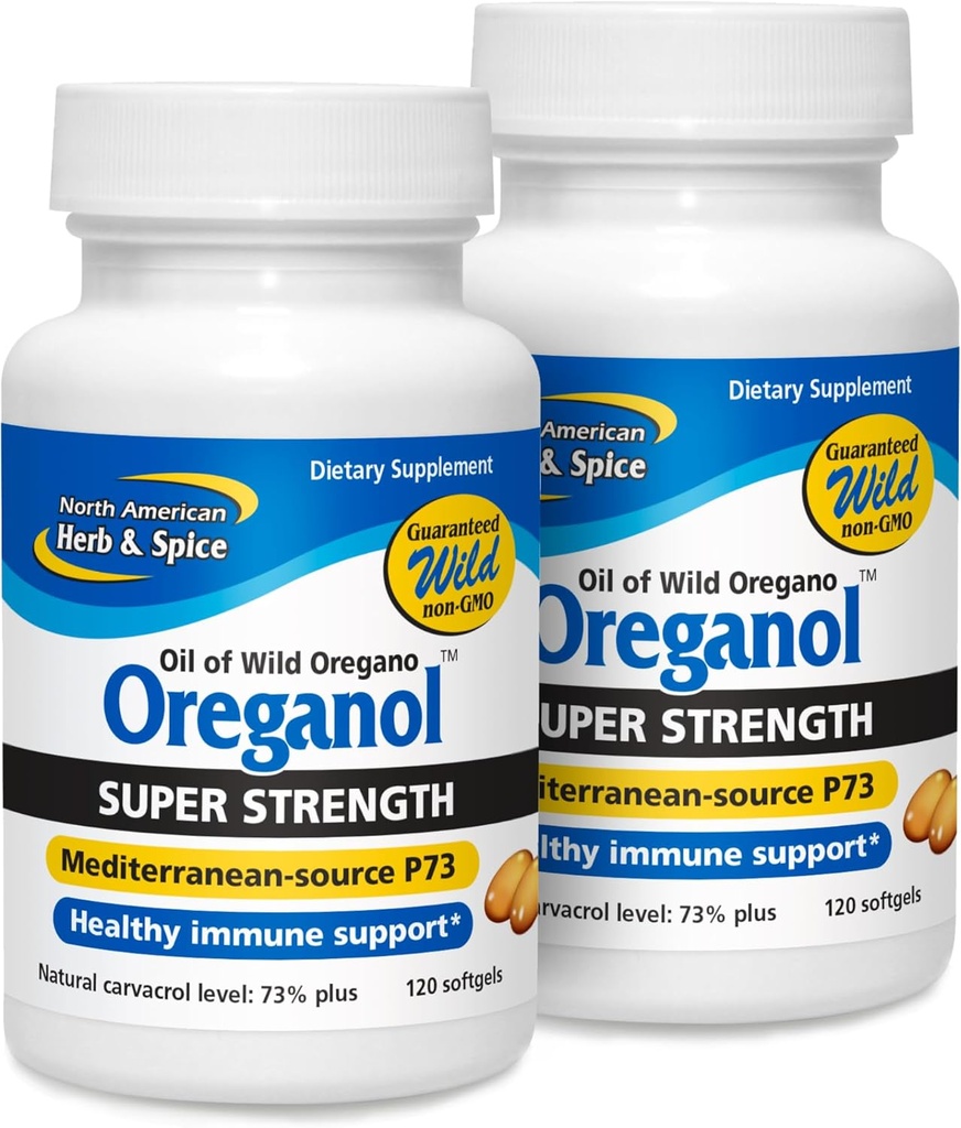 NORTH AMERICAN HERB & SPICE Super Styrke Oreganol P73 - Pakke med 2, 120 Softgels - Immunsystemstøtte - Ikke-GMO, Veganvennlig - 240 Total Services