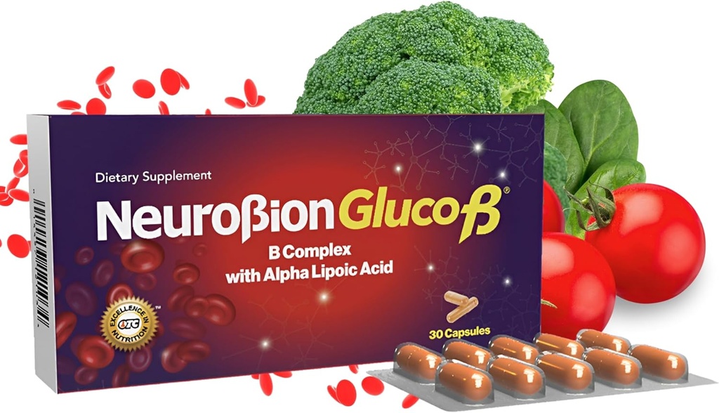 Gluco B con Acido Alfa Lipoico Dieta osagarria B konplexua alfa azido lipoikoarekin, Complejo B 30 kapsula
