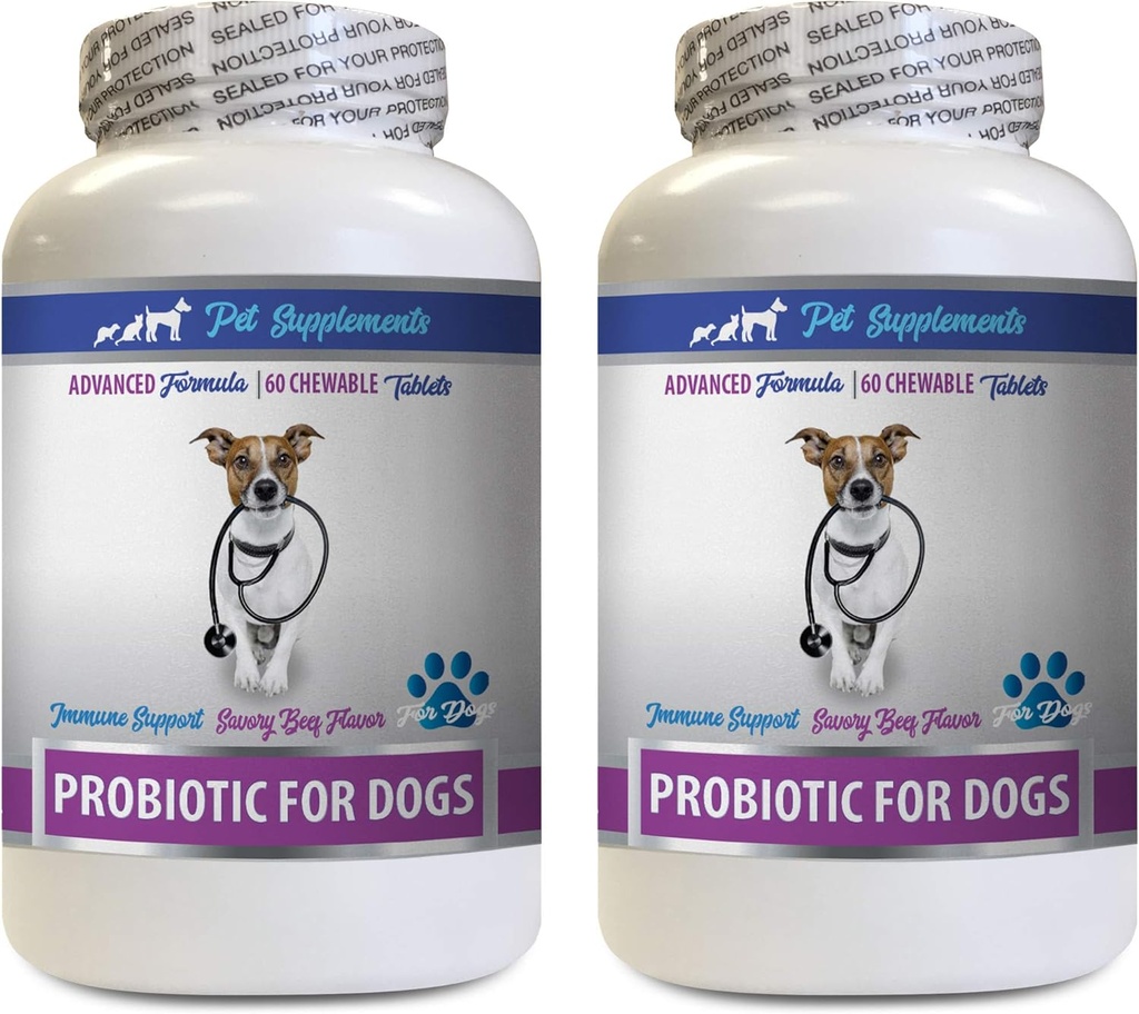 Dog Gut berrezarkuntza - Txakurrentzako PROBIOTICS - Osasuntsu Gut - Gelditu Gas Diarrhea eta Arnas Txarra - Digestioa - Txakurren entzimak - 2 botila (120 tratatu)