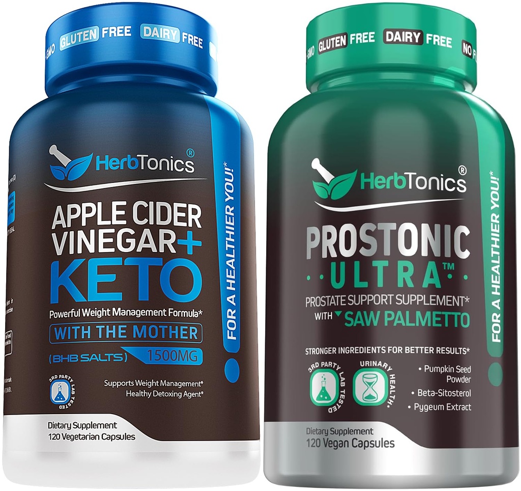 Herbtonics Apple Cider Vinegar Capsules Plus Keto BHB | Fat Burner & Weight Loss Supplement for Women & Men - Prostate Support Supplement for Men's Health | with Saw Palmetto Beta Sitosterol