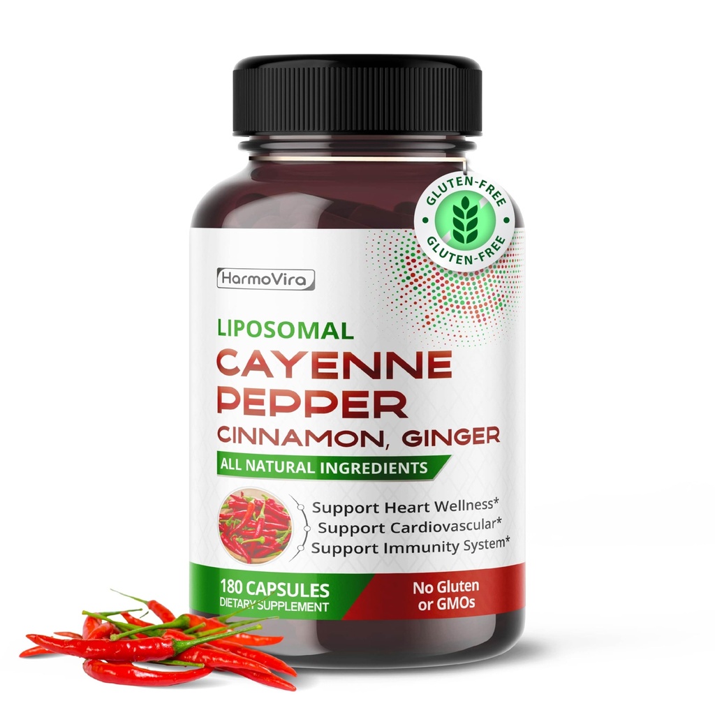 Liposomal Cayenne Pepper Cinnamon Ginger - Support Digestion Wellness, Immunity - 180-day Supply