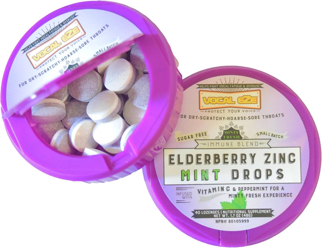 Eze Elderberry Mint C eta Zinc bitaminarekin (40) | Lozenges to Relieve Sore, Hoarse, Fatigue, Dryness of Throat | Ahots euskarria, Sugar Free