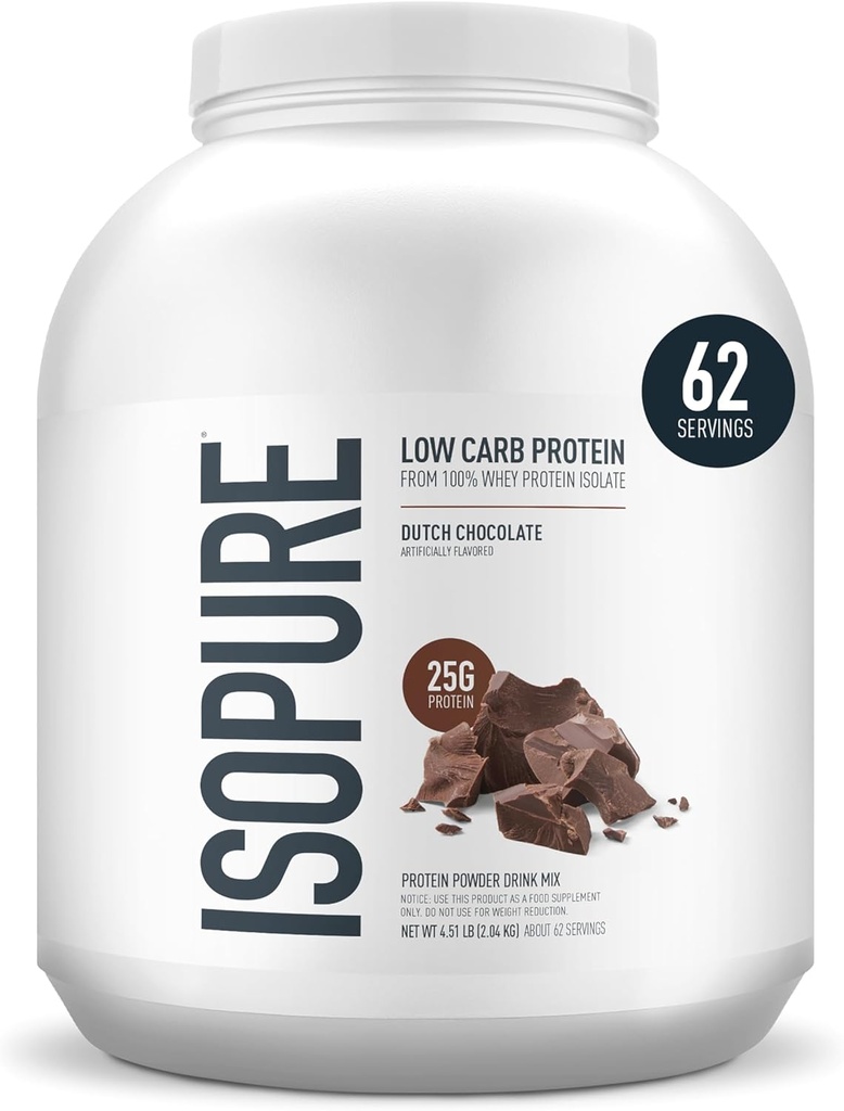 Isopure Low Carb 100% reine Whey Isolate Protein Pulver, Lactosefrei, Glutenfrei, Mit Vitaminen, Dutch Chocolate, 25g Protein Per Serving, 4.5 Lbs, 62 Servierungen (Verpackung Mai Vary)