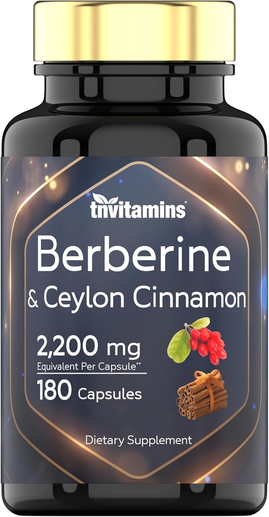 Berberine with Ceylon Cinnamon: 22.00 mg per Capsule - 180 Capsules | Berberine Supplement for Caradiovasural & Septemberment Systems (in อังกฤษ) | 6 เดือนที่ผลิตในสหรัฐอเมริกา!