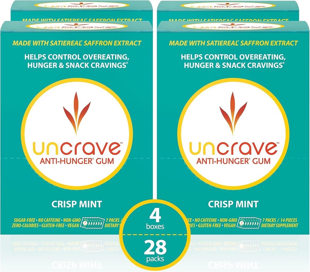 UnCrave Gum - Infused with 100% Pure Saffron Extract - Control Cravings - שיפור Mood - חזון בריאות - קריספו Mint (56 Pieces)
