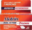 Motrin Dual Action med Tylenol, Ibuprofen og Acetaminophen Fast-Action Dual Action Pain Reliever for mindre smerter og smerter, Ibuprofen (NSAID) 125 mg & Acetaminophen 250 mg, 120 ct