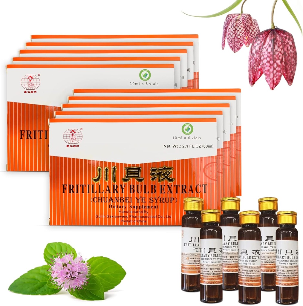 10 Pakke HerbsDepo Fritillary Bulb Extract - sød, lækker, Non Drowsy og effektiv oral væske kosttilskud Hoste Syrup (Chuanbei Ye Syrup) - 60 flasker (10 ml per)