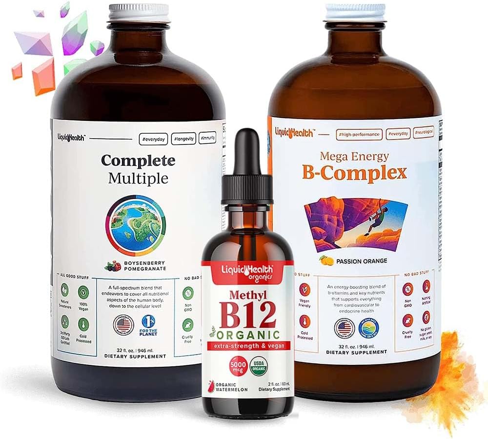 LIQUIDHEALTH Mega Enerji B-Complex, Tam Multivitamin & Organic Vitamin B12 Drops - Boost Natural Energy & Athletic Performance