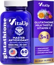 Redukované Glutatión Supplement 1000mg - USA Vyrobené Glutatiónové kapsuly s vitamínom C & Milk Thitle for Liver Care, Skin Support & Immune Well- Being - 60 Počet