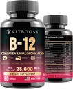B12 mit Hyaluronsäure, Kollagen und Folat – 25000 mcg B12 Complex | Maximize Absorption & Energie | Glutenfrei USA Made, B1, B2, B3, B6, B7, B12 Vitamine 5000 mcg Methylcobalamin - 60 Kapseln