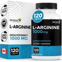 Renew Actives L-Arginine Supplement 1000MG for Serving - Strength & Endurance, Essential for Protein Synthesis & Muscle Function, Physical Performance Booster - Made in Canada - 120 Tablets