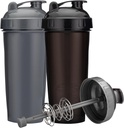 [2-Pack] 28-Ounce Shaker Bottle | Protein Shaker Bottle with Action-Rod Wire Mixer | Shaker Cups are BPA Free and Dishwasher Safe | Black & Gray