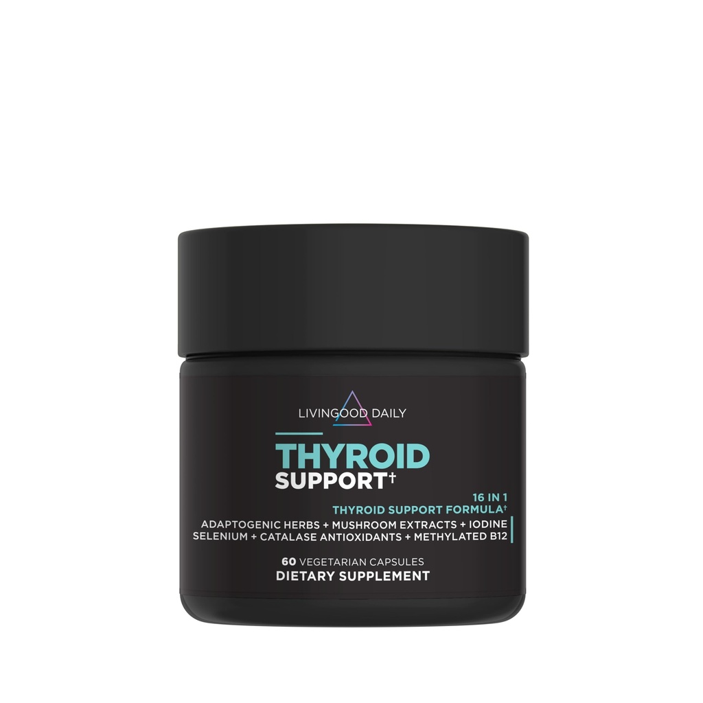 Livingood Daily Thyroid Support Supplement, 16-in-1 Wellness Blend with Adaptogenic Herbs, Iodine, Magnesium and Selenium, Thyroid Support for Women & Men, Vegetarian Capsules, Gluten Free, 60 Count
