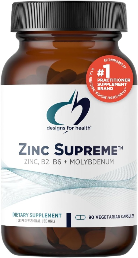 Design-uri pentru sănătate Zinc Supreme - 30 mg zinc Bisglicinat Chelat Supliment cu cofactori Taurina, vitamina B6, B2 + Molybdenum - Supliment de sprijin imun - Vegan + non-GMO (90 capsule)