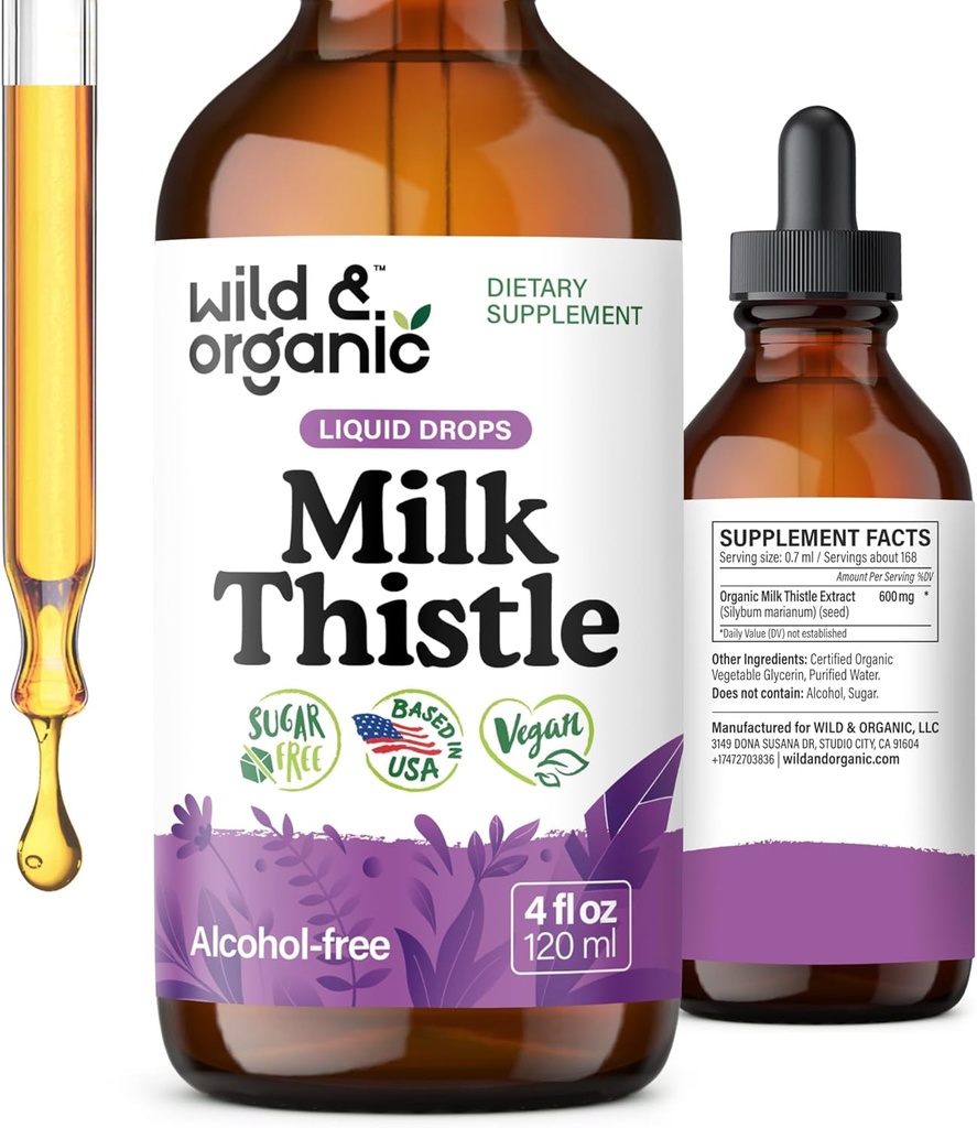 Esne basatia eta organikoa Thistle Liquid Drops - Liver Cleanse Detox - Silymarin Milk Thistle Supplement for Liver Support - Silybum Marianum Seed Extract Tincture - Vegan, Sugar & Alcohol-Free - 4 fl oz