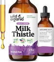 Wild " Organic Milk Thistle Liquid drops - Liver Cleanse Detox - Silymarin Milk Thistle supplement for Liver Support - Silybum Marianum Seed Extract Tincture - Vegan, Sugar " Alcohol-Free - 4 fl oz