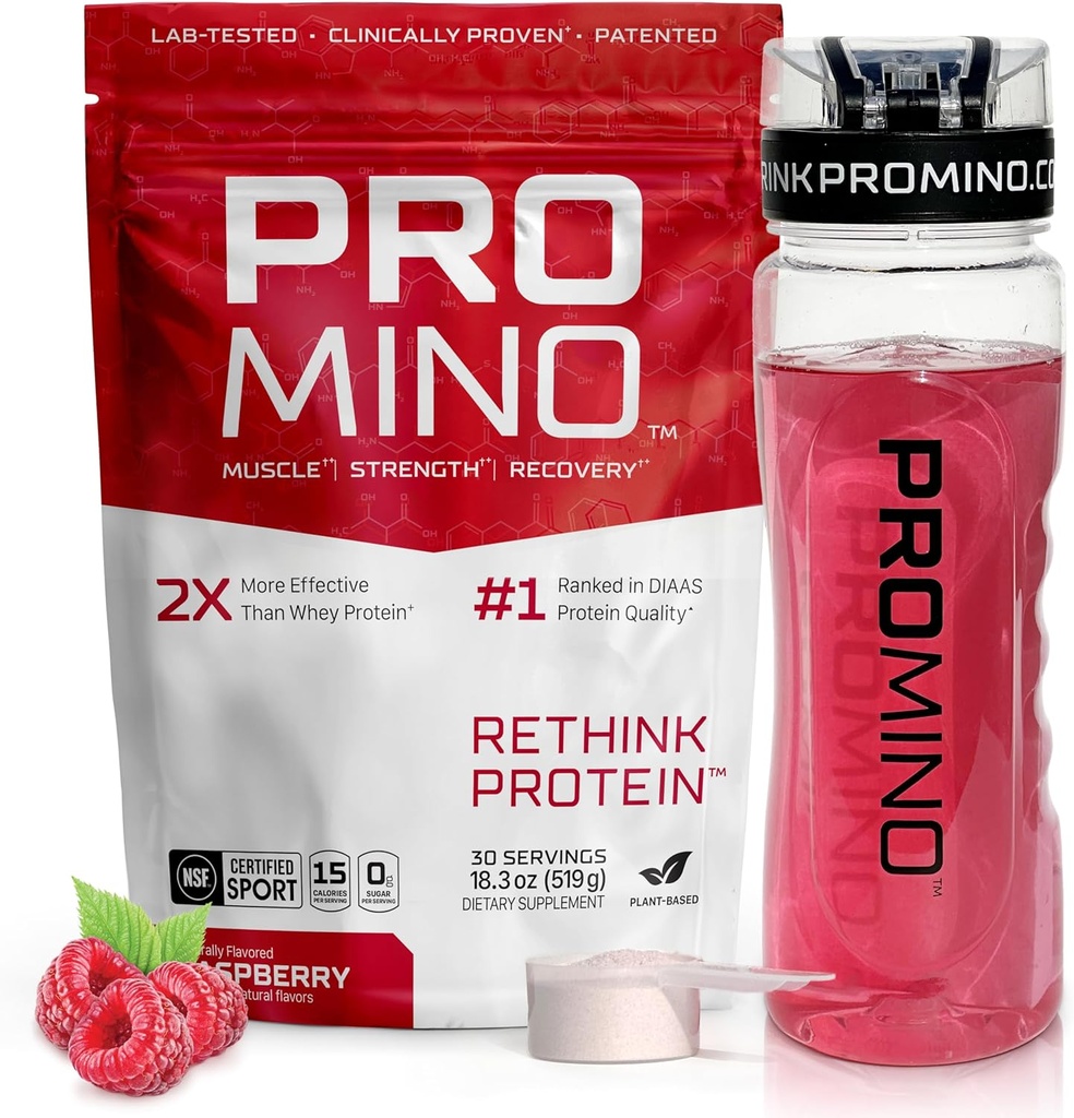 Promino ® Essential Amino Acid Muscle Drink - 2X Hatékonyabb, mint Whey - NSF Certified for Sport - Sugar- Free Recovery Fuel - Málna, 30 szerváció