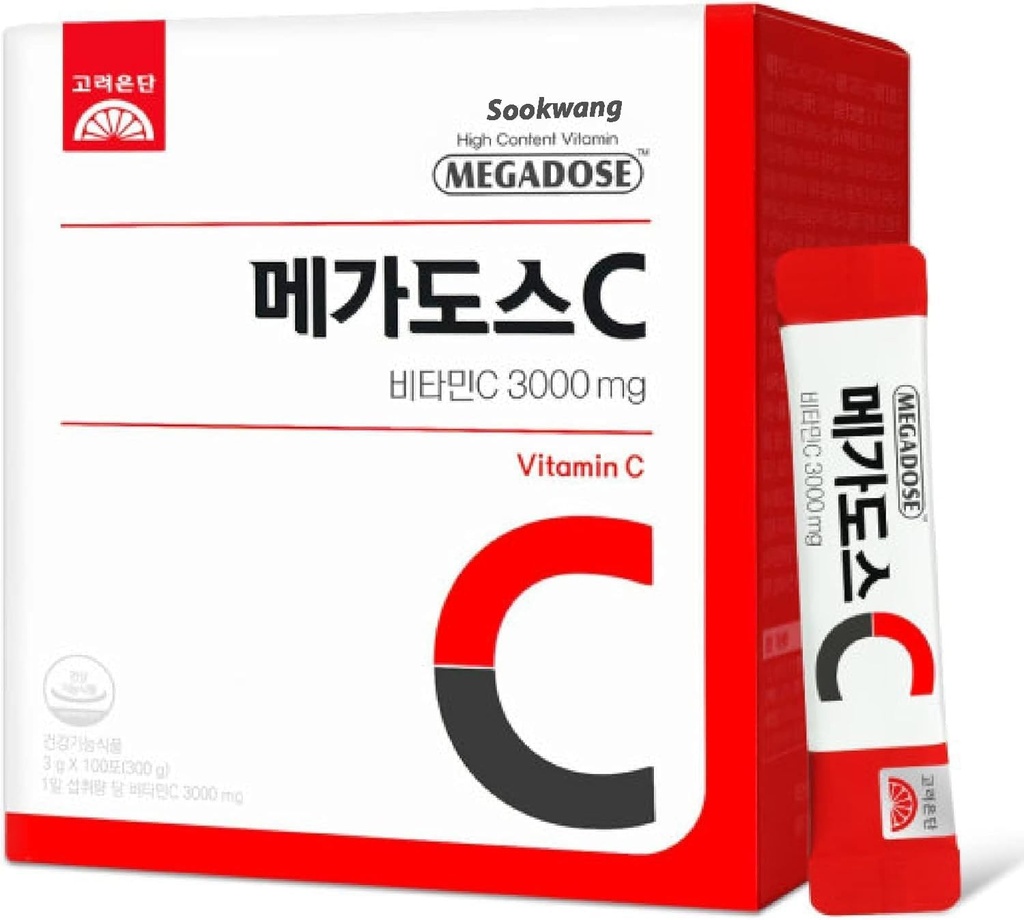 Koreya MEGADOSE Vitamin C Toz 3000mg | Toz Tipi | 100s | High Content Vitamin 3g * 100 Sticks (Toplam 300g)