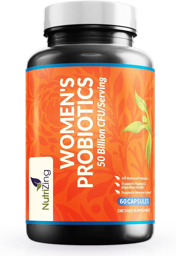 NutriZing Womens Probiotics for Gut Health - 50 miliardi di CFU - Prebiotici e Probiotici per la salute digestiva delle donne & pH Balance - Lactobacillus Reuteri & Rhamnosus Supplements - Supporto vaginale