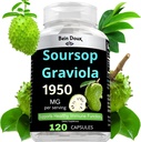 1950mg κάψουλες Soursop Graviola (Guanábana) οργανικά φύλλα σε σκόνη πλούσια σε ισχυρά αντι-αξιωτικά - 120 κάψουλες 40 εξυπηρετούν
