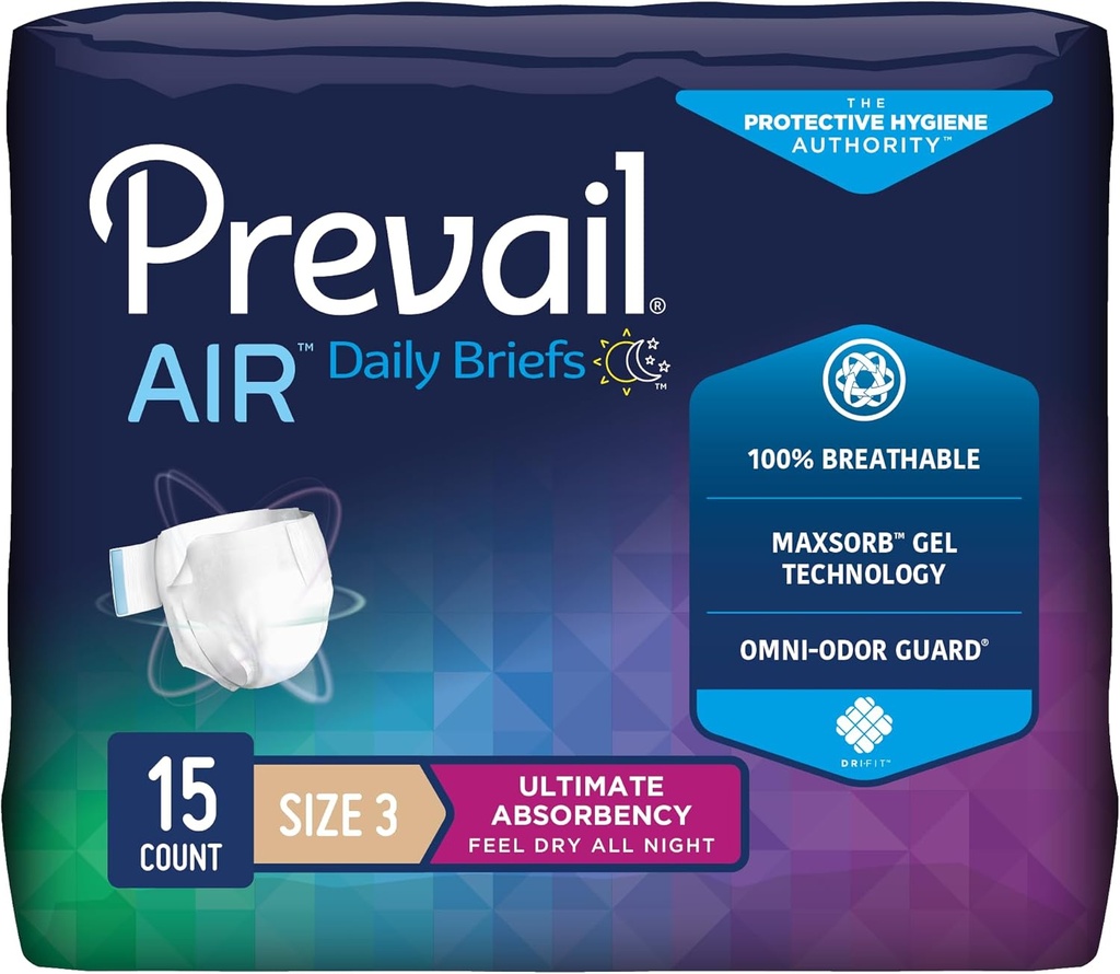 Prevail Breezers 360 Incontinenta scurta, Absorbenta finala, Dimensiune 3, 15 Count (Pachet de 4)
