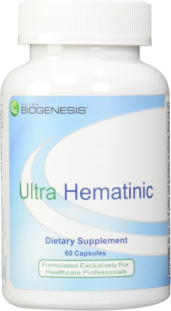 Nutra BioGenesis - Ultra Hematinic - Demir, B Vitaminleri ve Bakır Demir Aborpsiyon, RBC Destek ve Enerji - 60 Capsules
