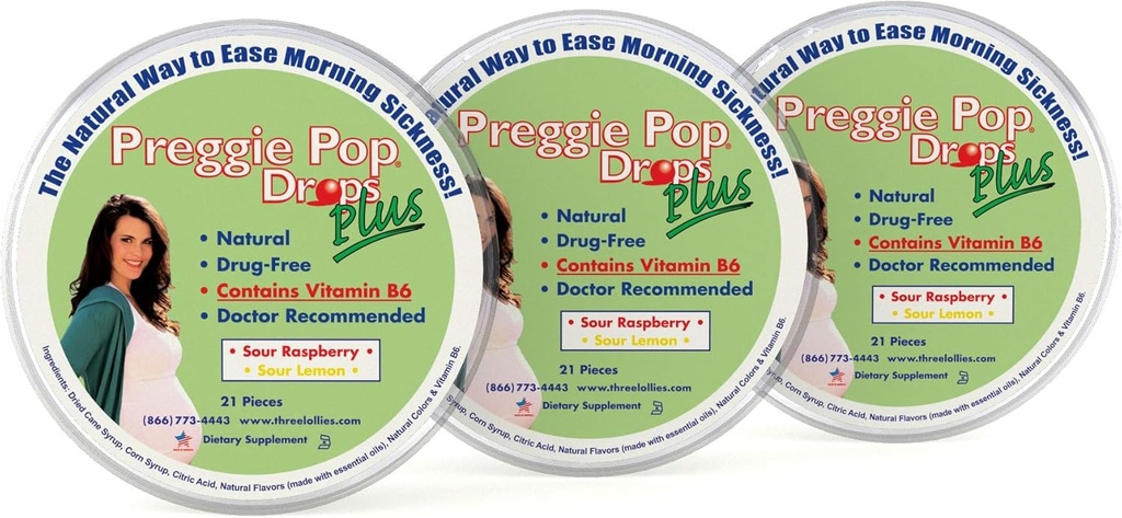 Preggie Pop Drops Plus 21 Drops Each QQ 早产期疾病维生素B6 怀孕妈妈和婴儿的安全性Gluten Free + Two Flavors: Lemon & Raspberry (Pack of 3)