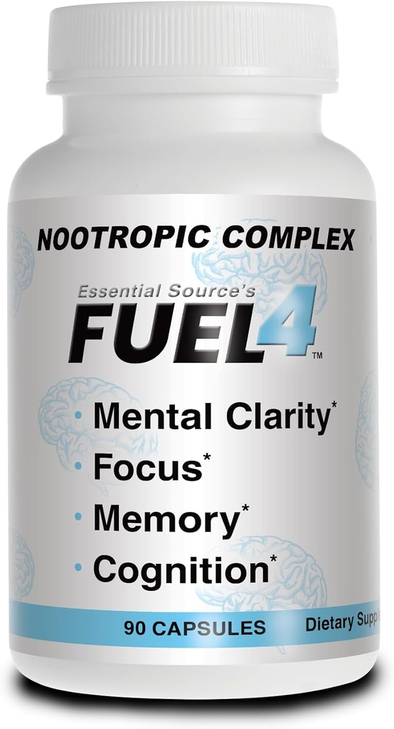 Combustível4 Nootropic Brain Support Supplement – Focus & Mental Clarity Cápsulas com Vitamina D3, Ginkgo Biloba, Cognivia, Alpha GPC, DMAE & Huperzina A – Não-GMO, Made in USA – 90 Veggie Cápsulas