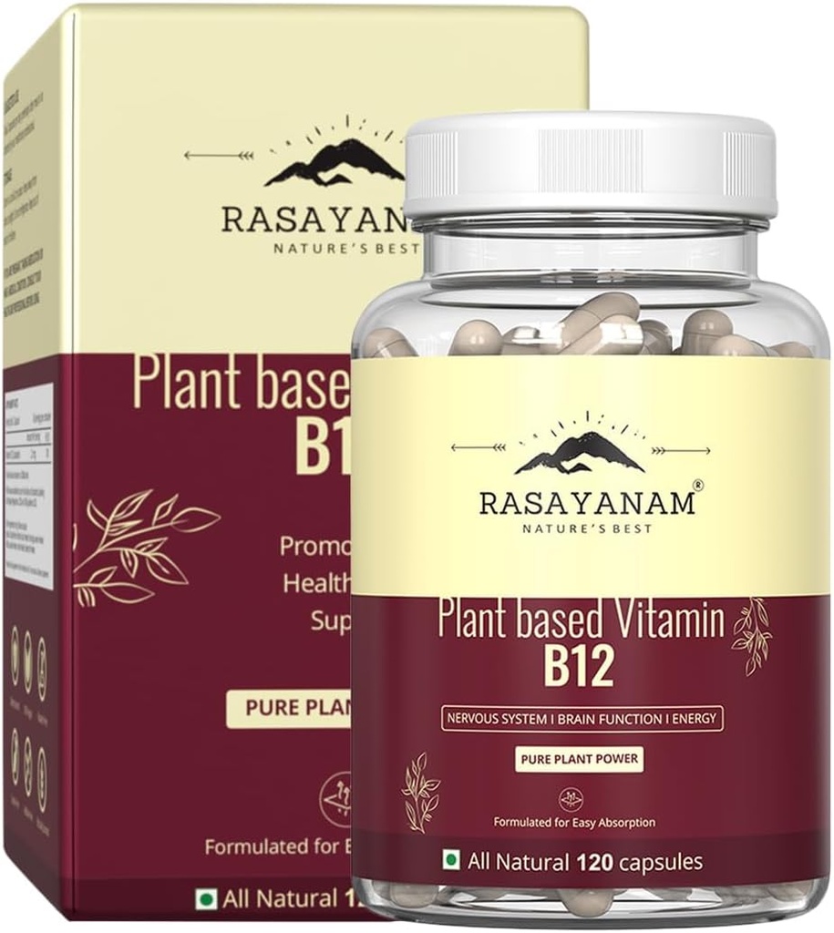 Vitamine végétale B12 Supplément pour les hommes et les femmes.Formulation biologique pour les végétariens et les végétaliens pour soutenir le système nerveux et la fonction cérébrale, Caplet