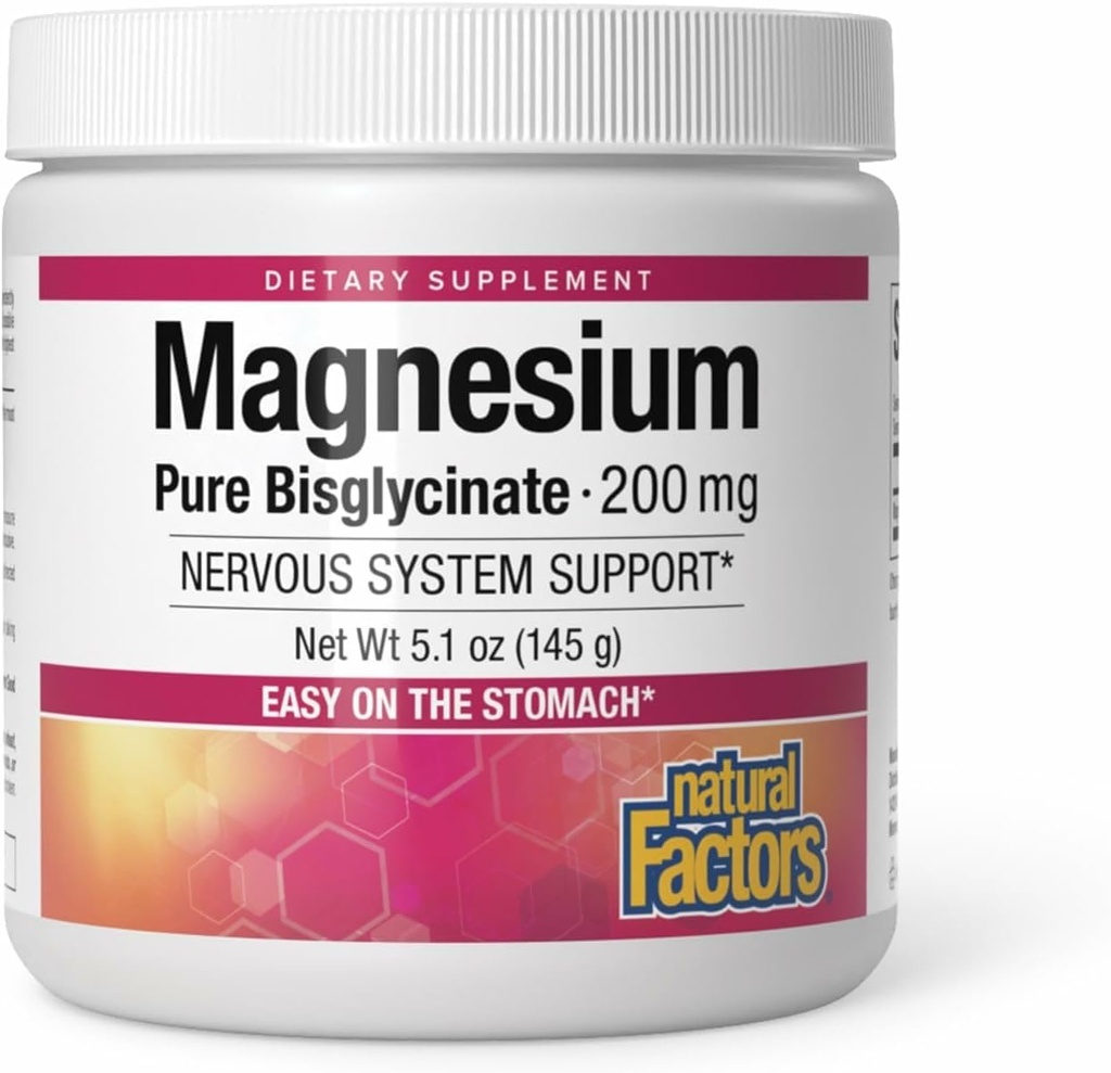 Natural Factors Magnesium Bisglycinate אבקת - Whole-Body Health Support - Natural Magnesium Supplement תומך בחוזק העצם ובריאות - 5.1 oz (50 משרתים)