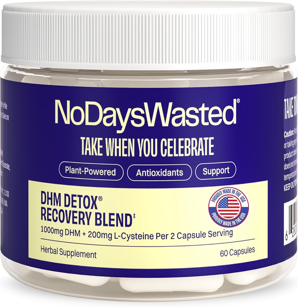 No Days Wasted DHM Detox, 60 Capsules (30 hizmet) - Jar - Daha İyi Bir Sonraki Gün ve Kurtarma İçin Daha Fazlasını Alın