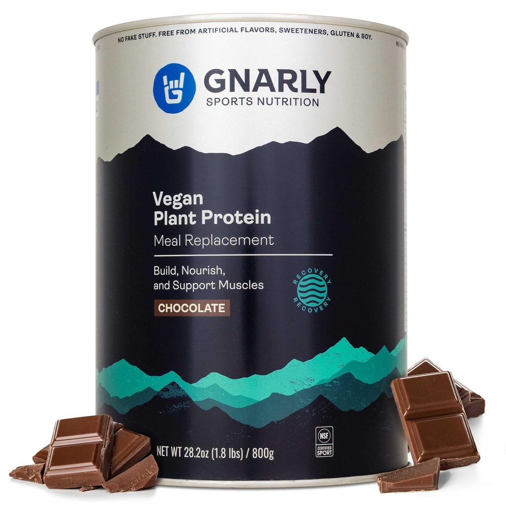 Gnarly Nutrition Vegan Plant Protein – Chocolate Vegan Protein Powder, NSF Sport Certified – Meal Replacement, Daily Nutritional Boost – Lactose Free Powder – Chocolate, 28.2 oz