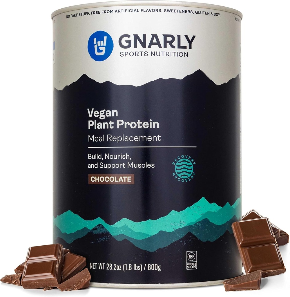 Gnarly Nutrition Vegan Plant Protein – Chocolate Vegan Protein Powder, NSF Sport Certified – Meal replacementment, Daily Nutritional Boost – Lactose Free Powder – Chocolate, 28.2 oz