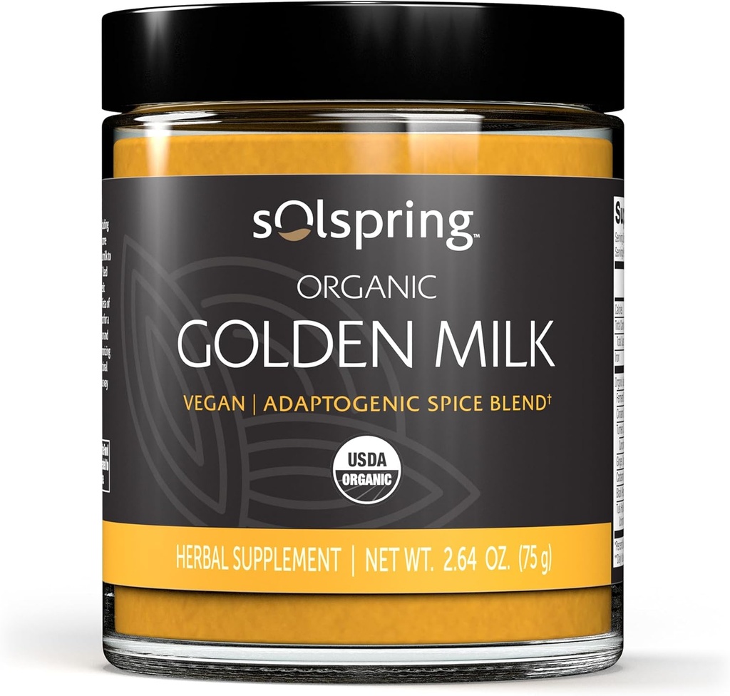 Dr. Mercola Solspring Golden Herbal phụ trợ cho Sữa Vàng, 2.64 Oz. (75 g), Vegan Spice trộn với Turmeric & Ginger, Non GMO, Gluten Free, Soy Free, USDADA