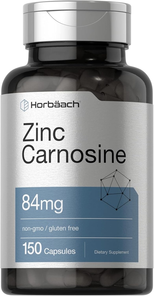Horbäach zink Carnosinus dodatek 124; 84mg na kapsli 124; 150 Počet 124; Non- GMO & Gluten zdarma