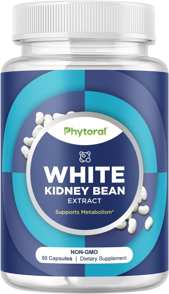 White Kidney Bean Extract Carb Blocker - White Ginney Beans Suplemen untuk Metabolisme Boost & Ease Kalories dari Starchy Food - Carb Control Suplemen - 60 Capsules