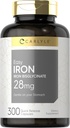여성과 남성용 Carlyle Easy Iron Supplement | 28mg | 300 캡슐 | Ferrous Bisglycinate | Non-GMO 및 글루텐 무료