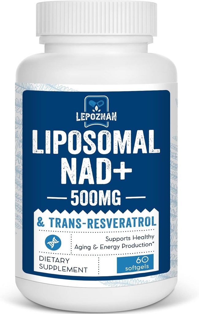 Lipomal NAD + 500 mg + Trans- Resveratrol 300 mg, Absorpsi Superior True NAD Eefisien untuk Metabolisme Energi Cellular & DNA, 60 Softgels