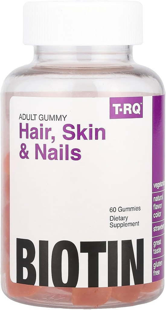T.RQ Hair, Skin & Nails Gummy Suplemento Dietario, Natural Strawberry, 60 Conde