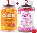NEVISS Bezcukura CoQ10-250mg Pildīti Gumijas,60Cts + Vegan vitamīns D3 5000IU & Metil-B12 1000mcg Gumijas, 120Cts