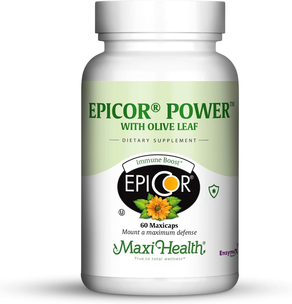 Epicor Power von Maxi Health: EpiCor with Olive Leaf Extract - Processed Brewer's Yeast - 60 Vegetarische Kapseln - Kosher