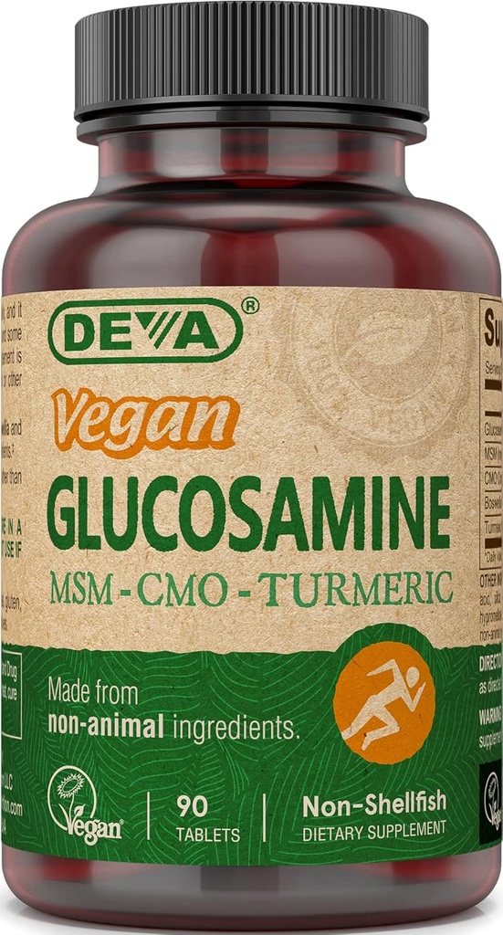 DEVA Glucosamina Vegan MSM &quot; CMO, CMO, Extracto Turmérico, Boswellia Extracto con Ingredientes no animales, 90 Tablets