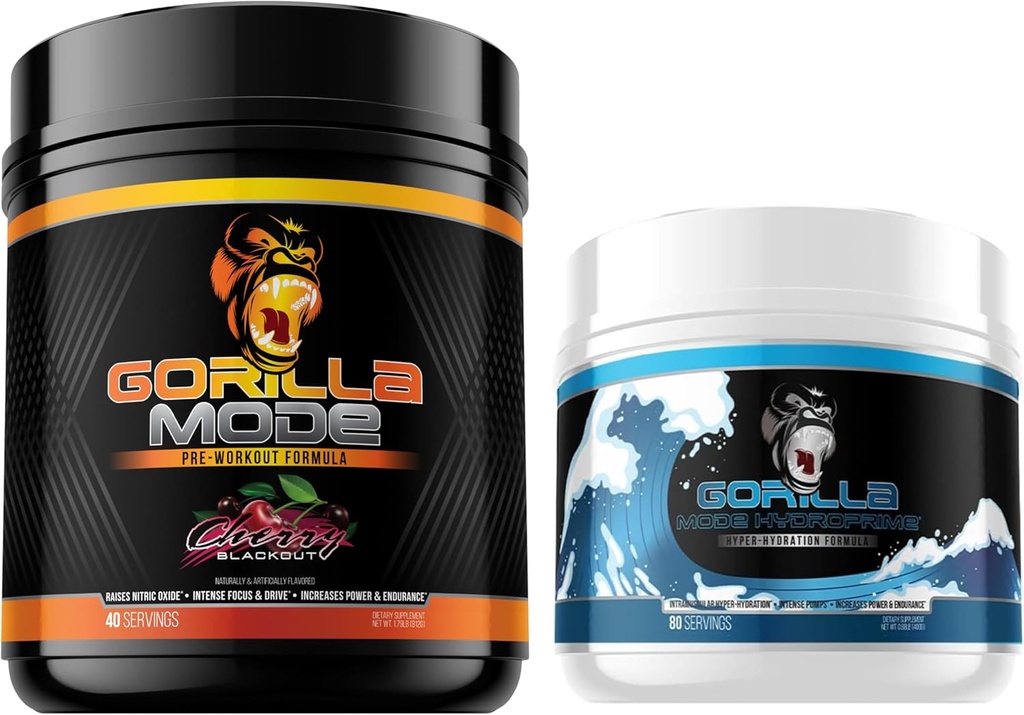 Modo gorila Pre Workout (Cherry) + HydroPrime Glycerol Pre Workout - Estante integral para hiper-hidración, bomba, potencia, resistencia y termoregulación
